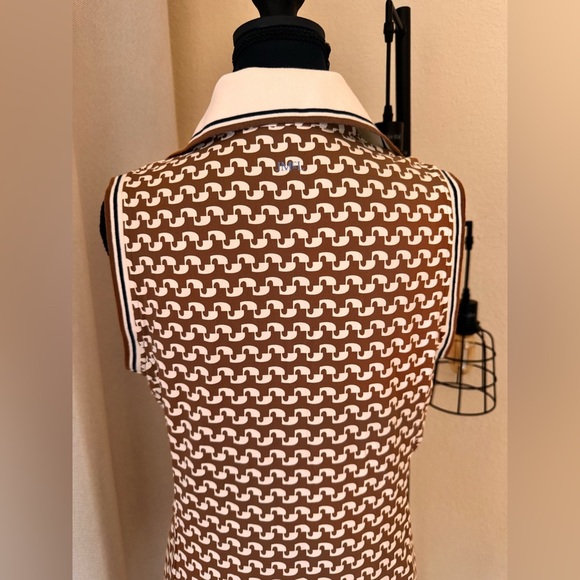 J. McLaughlin Merlin Brown White Geometric Print Dress Medium Classic Chic - Picture 6 of 9